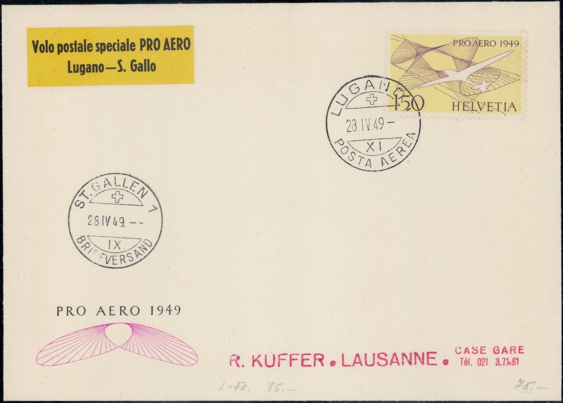 Alle Briefmarken: Pro Aero 1949, 6 Etappen – Gebraucht aus Horw von pilatusmail 5