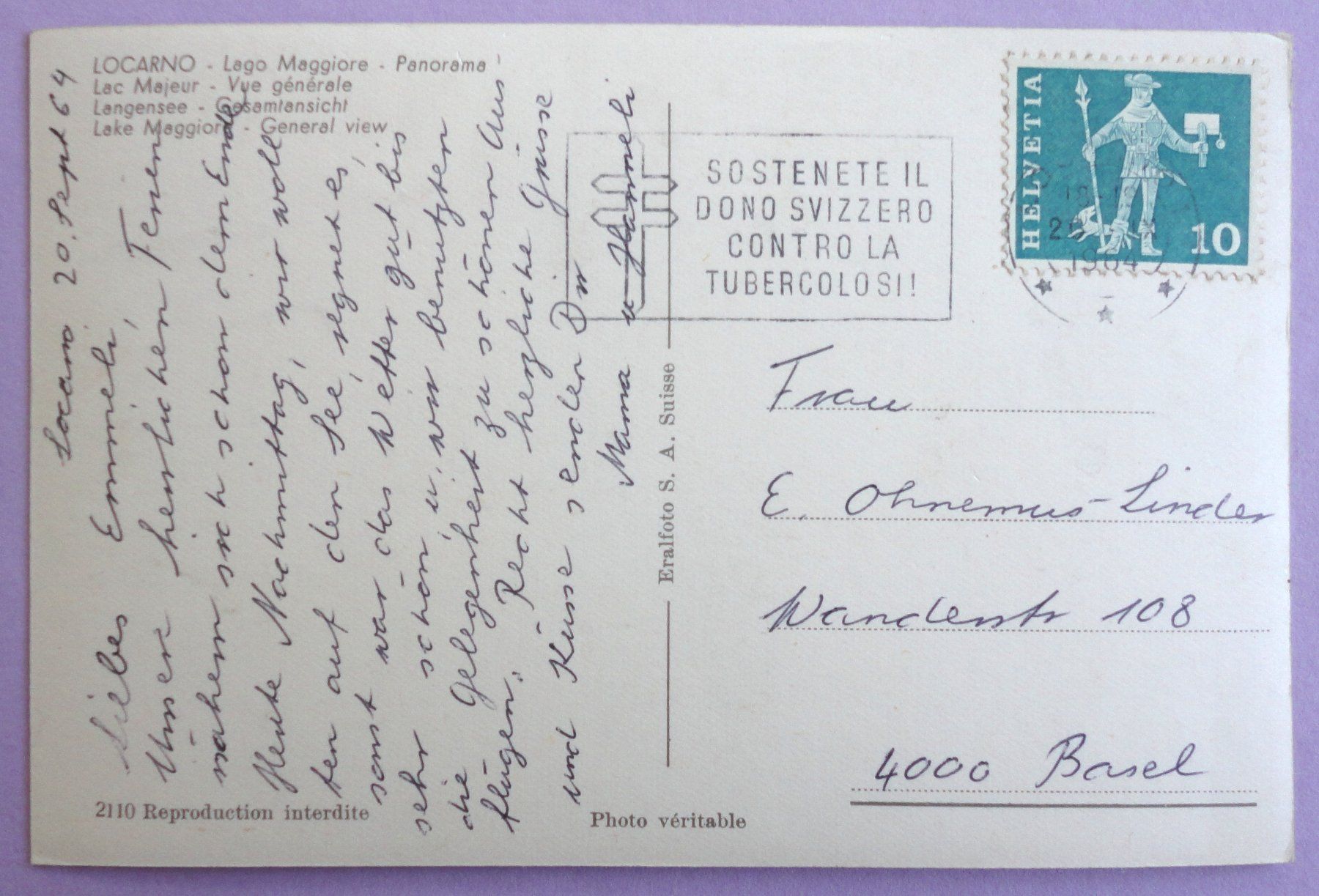 Cartoline postali: Locarno - Lago Maggiore - Panorama – Usato da Fétigny venduto da Billy2miny 1