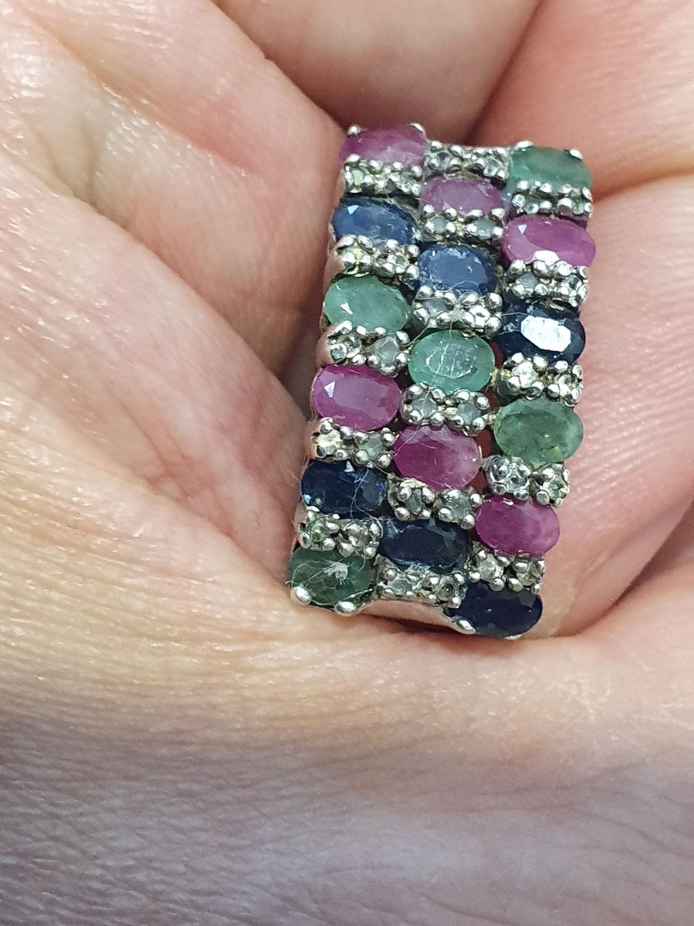 Ringe: Opulenter Designer 925er Silber, Smaragd, Rubin, Saphir Ring – Gebraucht aus Wohlen AG von palmsprings 4