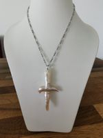 Silber rhodiniert Kreuz-Anhänger mit Süsswasser-ZPerle