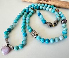 Boho Ethno-Kette Achat & Andenopal-Herz Buddha Fische Unikat