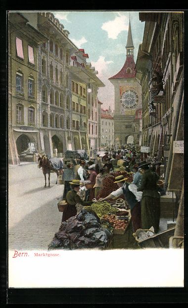 Cartoline postali: Bern, Marktgasse am Markttag mit Blick z – Usato da Berlin venduto da bartko-reher