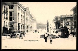 AK Bern, Kornhausplatz mit Strassenbahn und Restaurant Schäf
