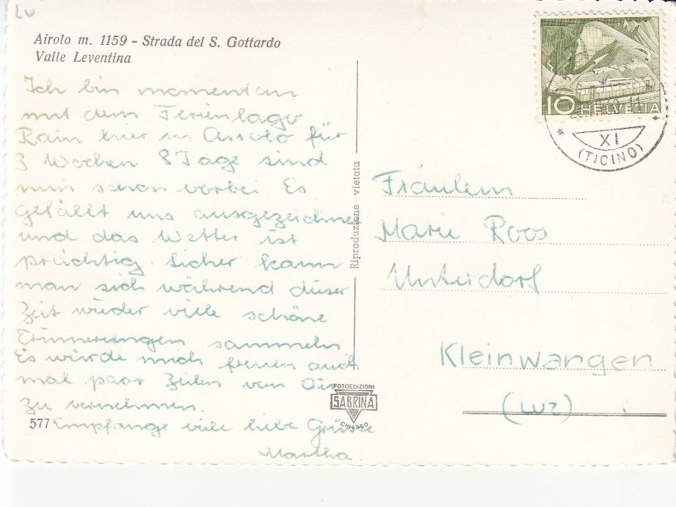 Cartoline postali: Airolo 1960 – Usato da Bürglen TG venduto da StampGraf 1