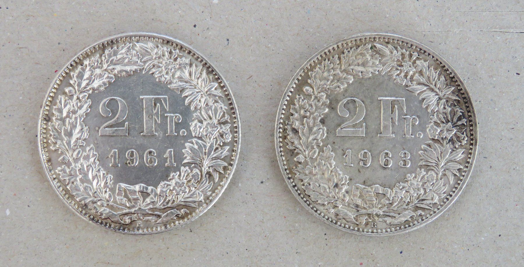 Alle Münzen: 2 x Fr. 2.- 1961 und 1963  Silber – Gebraucht aus Kreuzlingen von Koi4