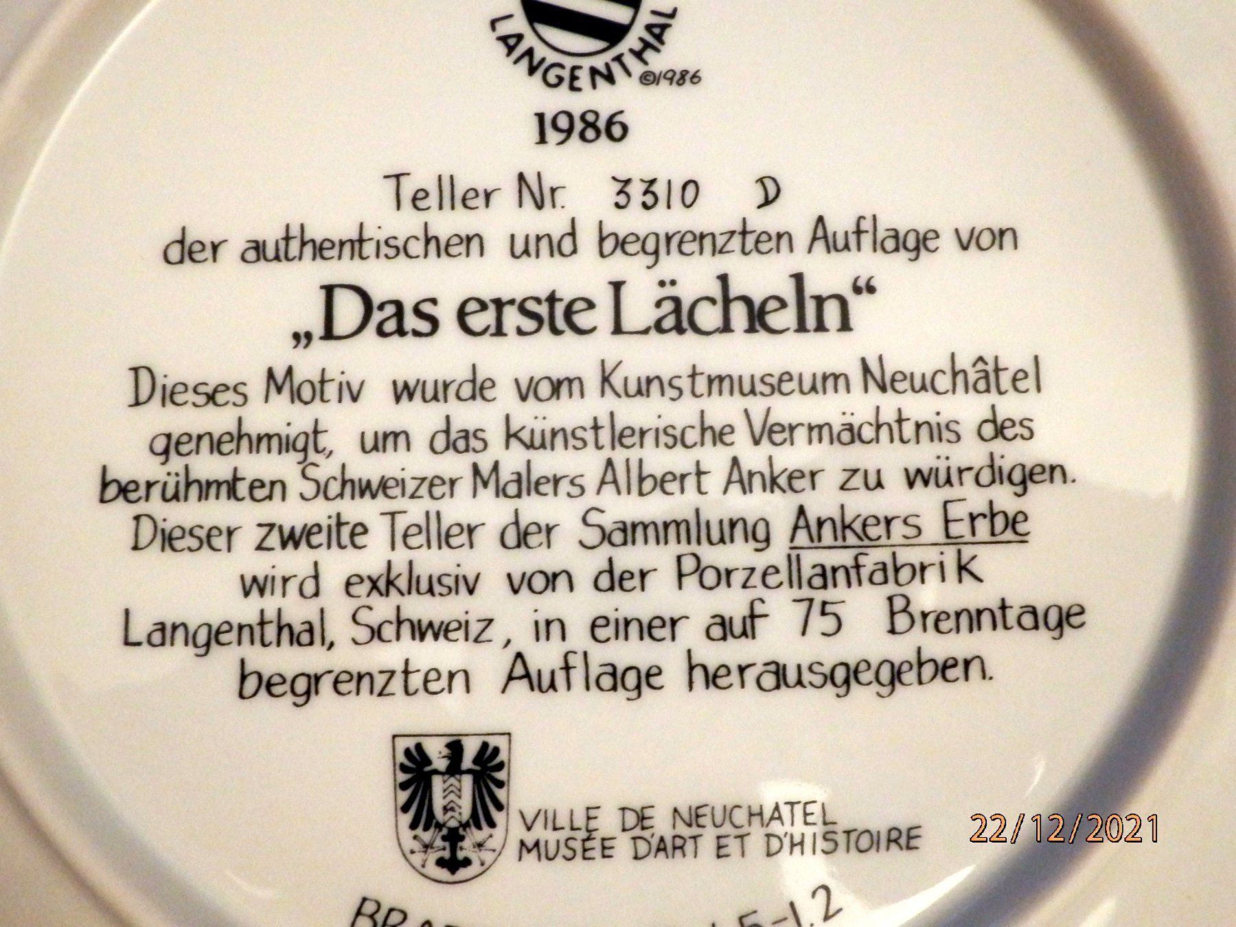 Teller: Albert Anker, Wandteller, Auflage limit. – Gebraucht aus Ueberstorf von dinbau 4