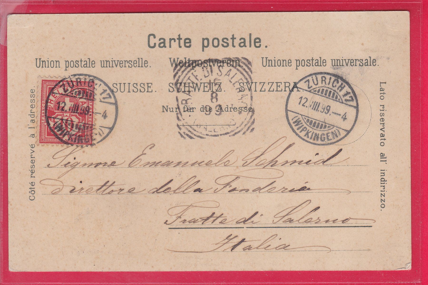 Cartes postales: STAATS - UND KANTONSWAPPEN, 12.8.1899 – D'occasion à Oberrieden par Gebirgsstelze 1
