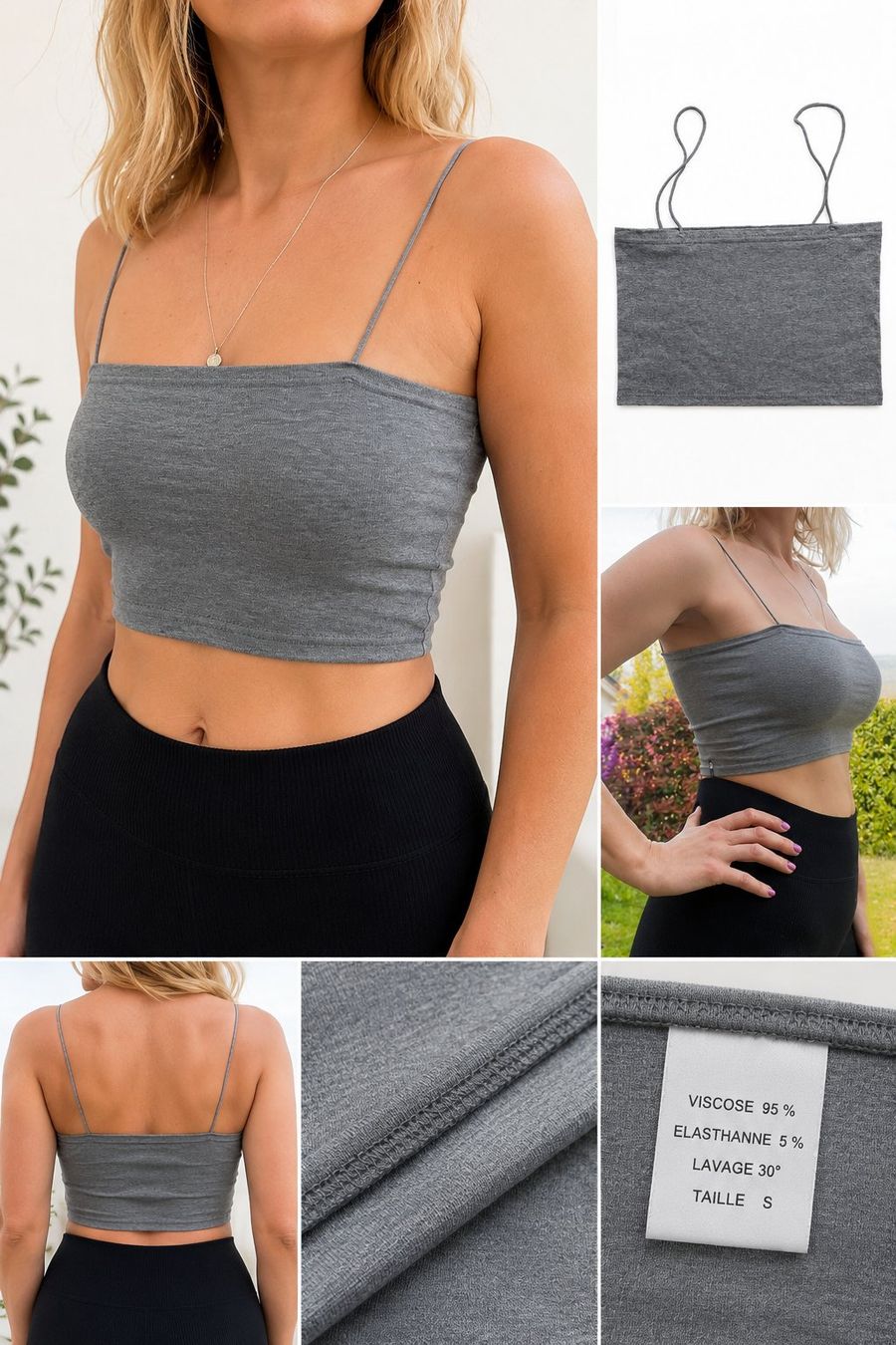 Top: Damen Top S M 36 38 Grau BaumwollE Spaghetti-Träger Basic 24 – Nuovo e nell'imballaggio originale da Vinelz venduto da sonnenmond77 1