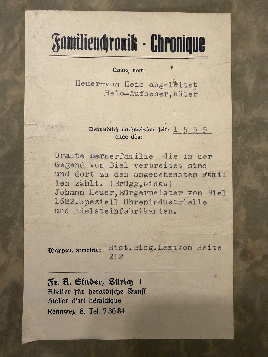 Dipinti: Wappengemälde Heuer – Usato da Grellingen venduto da syno28 5