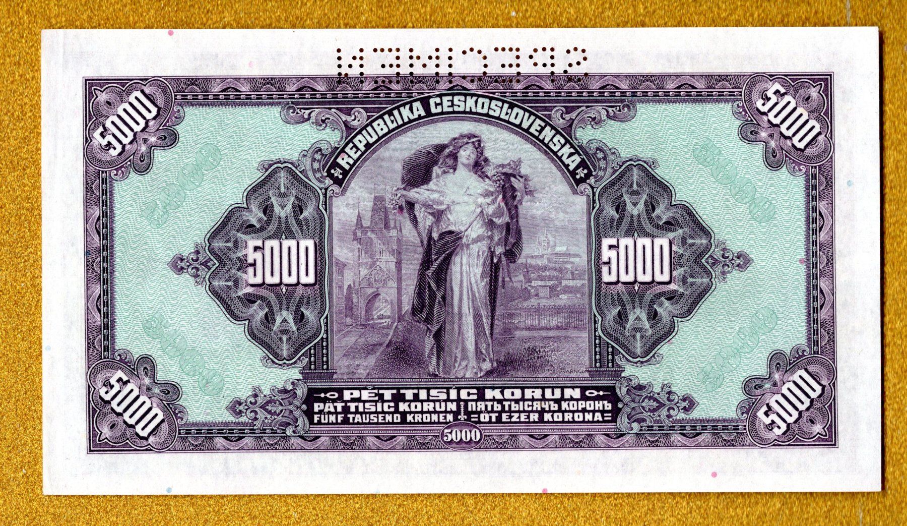 Billets de banque: Czecoslovakai  5000 korun Specimen UNC TOP – Neuf (Voir description) à Leibstadt par baroc333 1