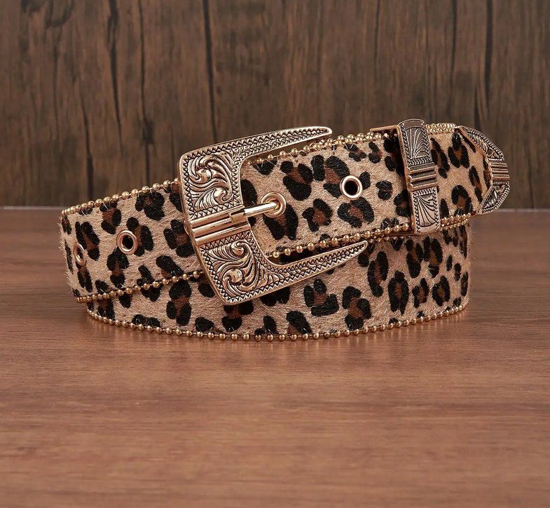 Cinture: Leopardengürtel mit Metallschnalle und Perlenbesatz – Nuovo e nell'imballaggio originale da Lausanne venduto da FASHION-WORLD-SHOP 1