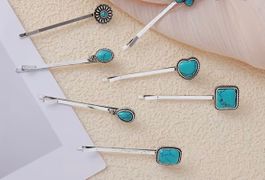 Set von 7 türkisfarbenen Haarspängeli