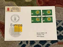 1 Erstagsbrief LI Einschreiben Viererblock 1970