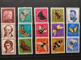 Pro Juventute Marken Bildnisse / Insekten 1953-1955 **