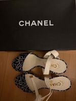 Chanel Leder Denim Heels weiss blau Kork Gr. 37 neuwertig
