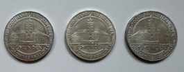3x Silbermünze "700 Jahre Gmunden" | Prägejahr 1978