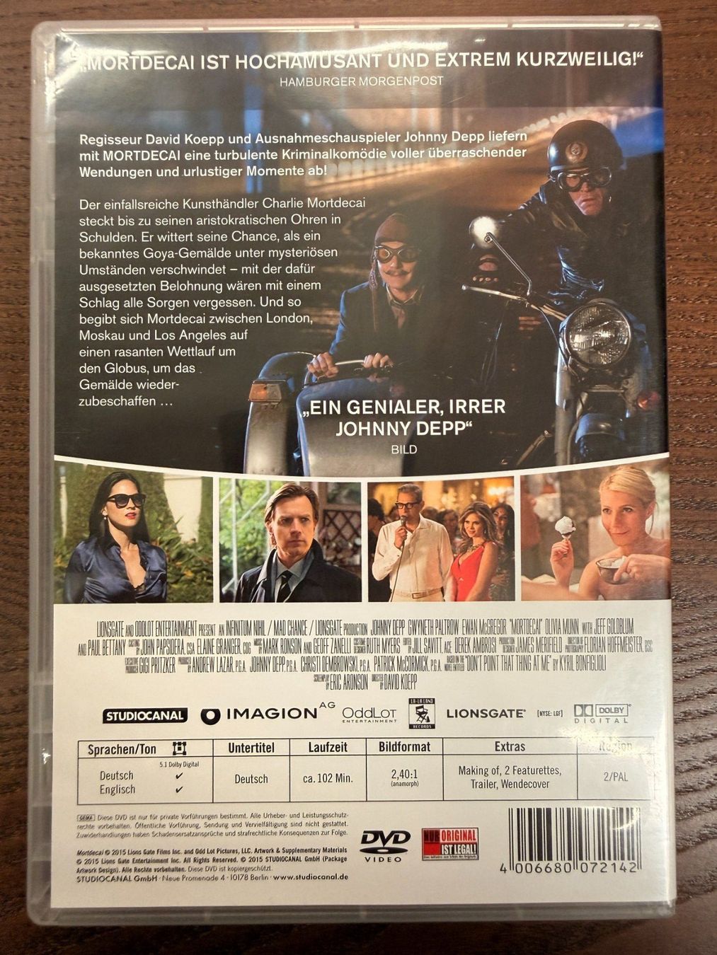 Tutti i DVDs: Mortdecai - Der Teilzeitgauner – Usato da Zürich venduto da FilmFreunde 1