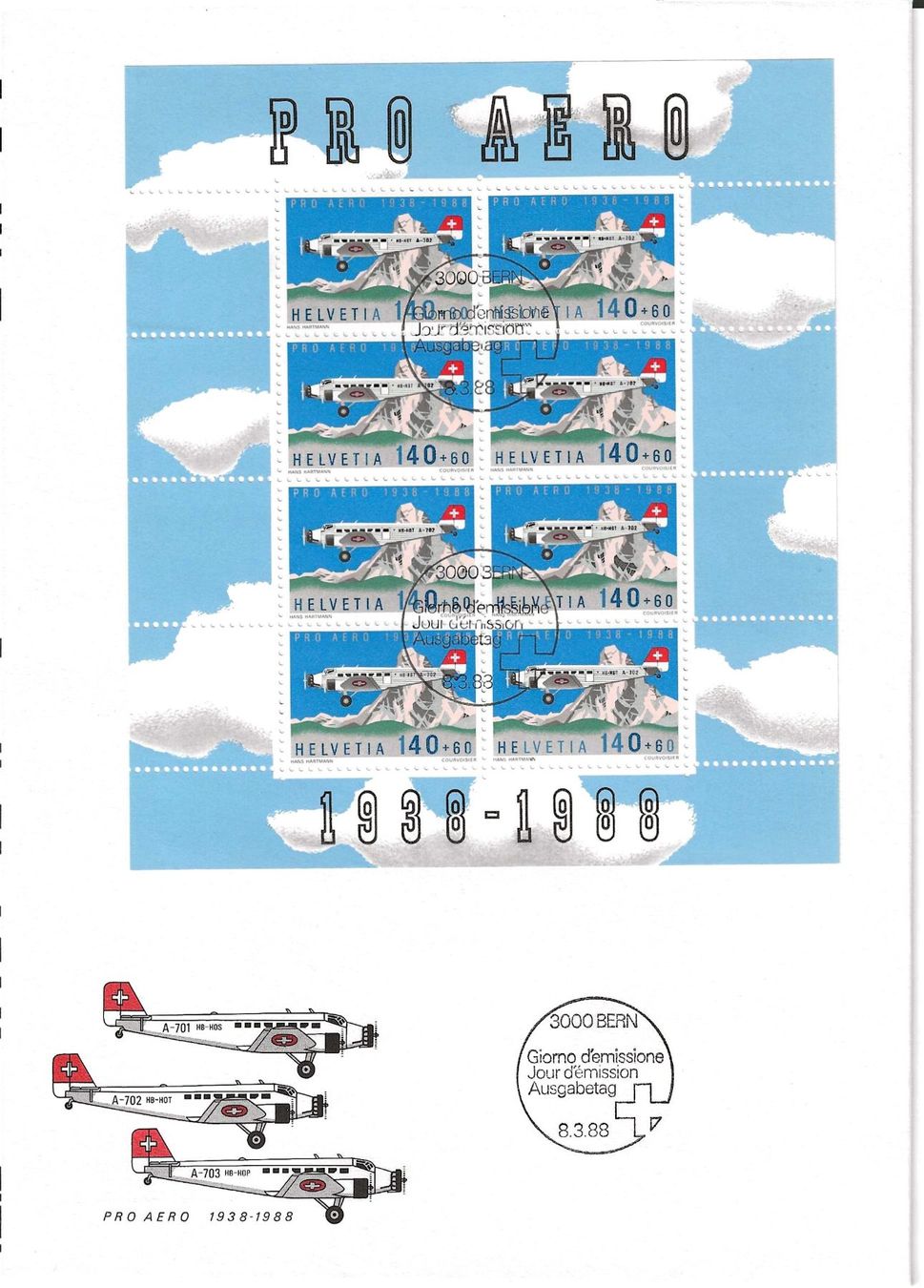 Tutti i francobolli: FDC Kleinbogen Pro Aero 1988 – Usato da Zürich venduto da Philacat11