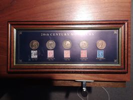 20th Century Monarchs: UK Münzen und Briefmarken, gerahmt