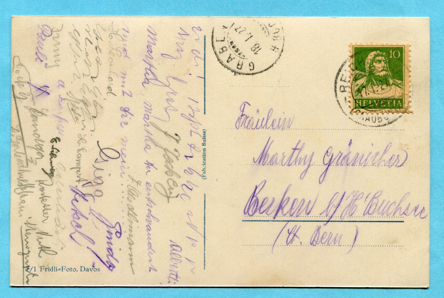 Cartoline postali: Reichenau - Tamins 1927 – Usato da Opfikon venduto da Prophila 1