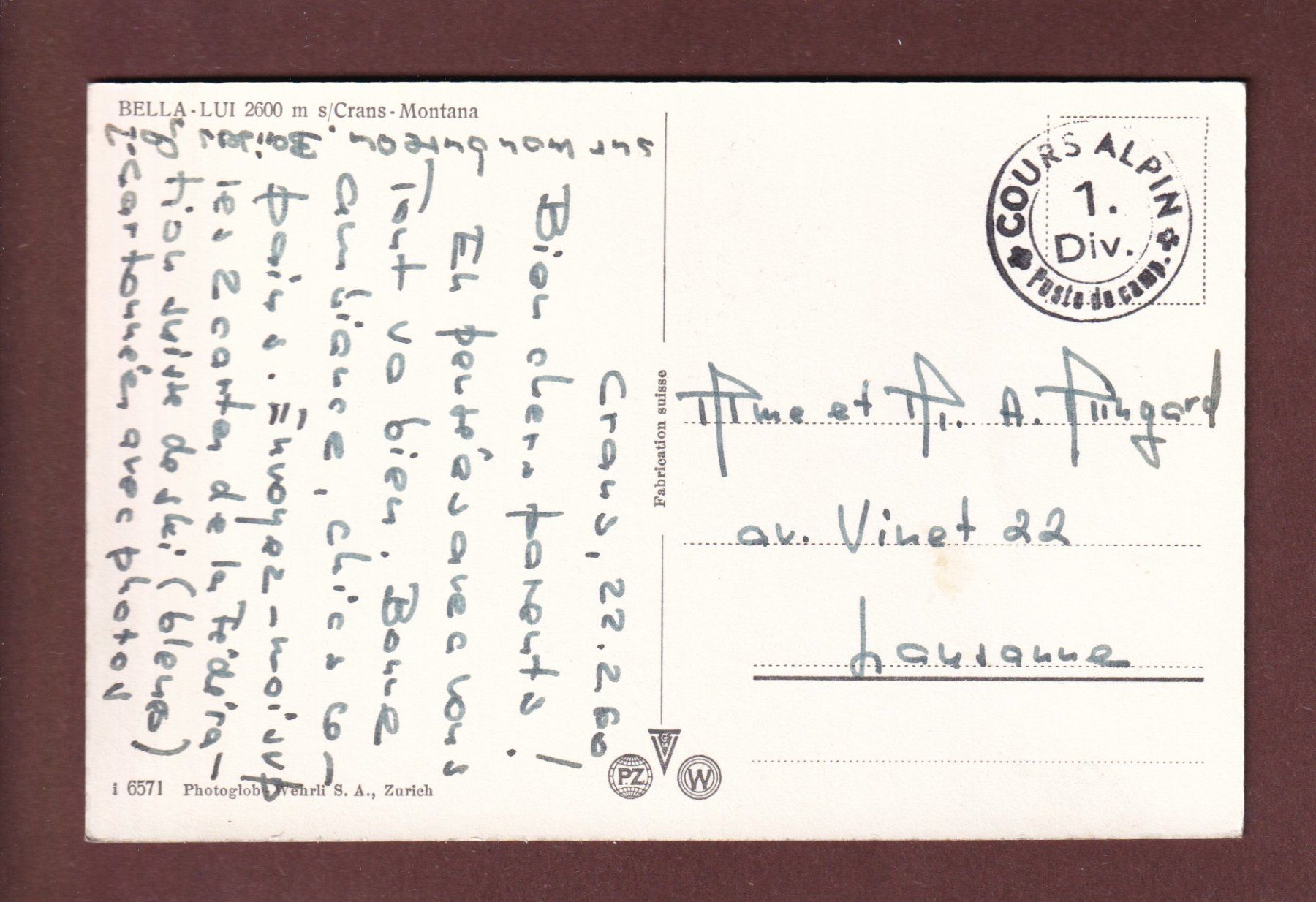 Ansichtskarten: BELLA-LUI - 1960 Feldpost – Gebraucht aus Pully von nicecards-shop 1