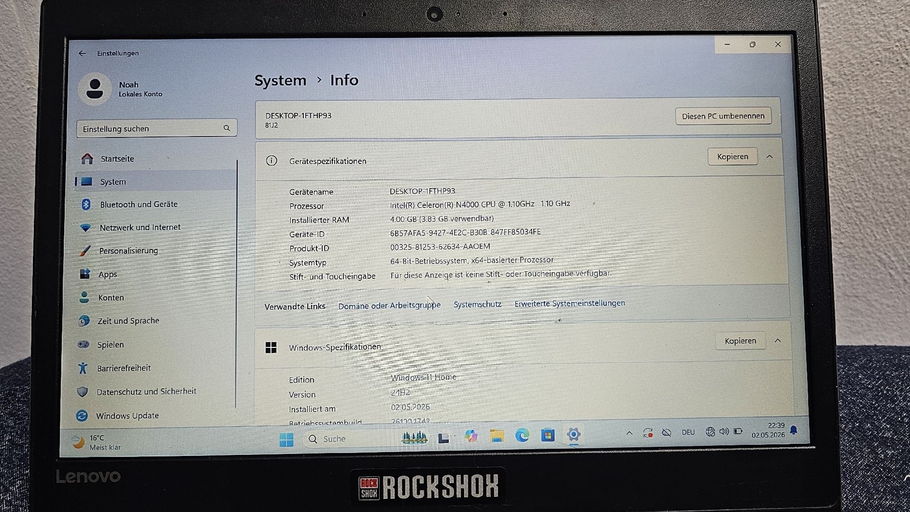 Lenovo Notebooks: Lenovo Laptop mit Windows 11 – Gebraucht aus Ehrikon von noa_vyp5 1