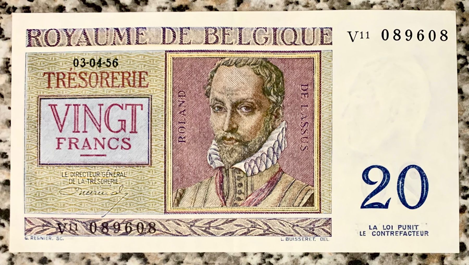 Banconote: 20 Francs Belgien 1956!!! – Usato da Oberentfelden venduto da NunoLouro
