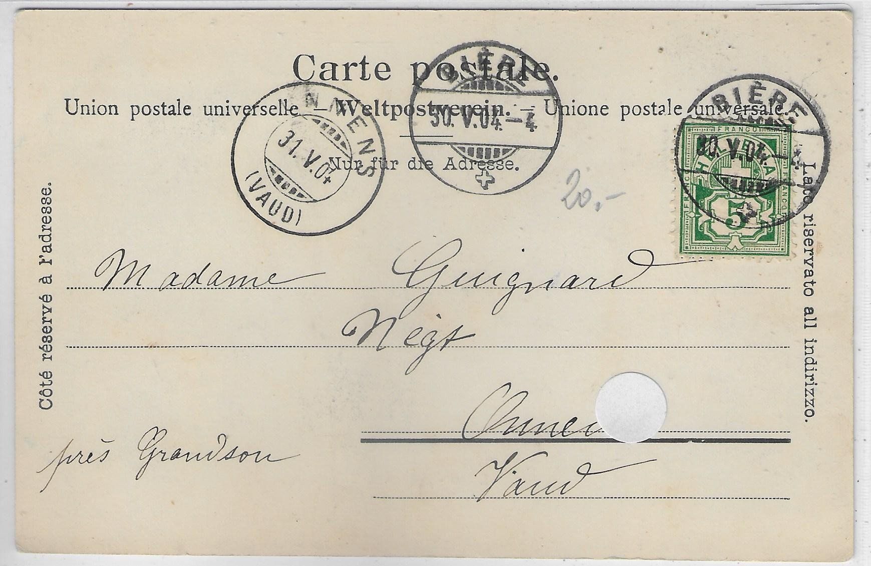 Cartoline postali: Biere - Eglise et Telegraphe & Poste - Post – Usato da Ettingen venduto da Kartenplanet 1