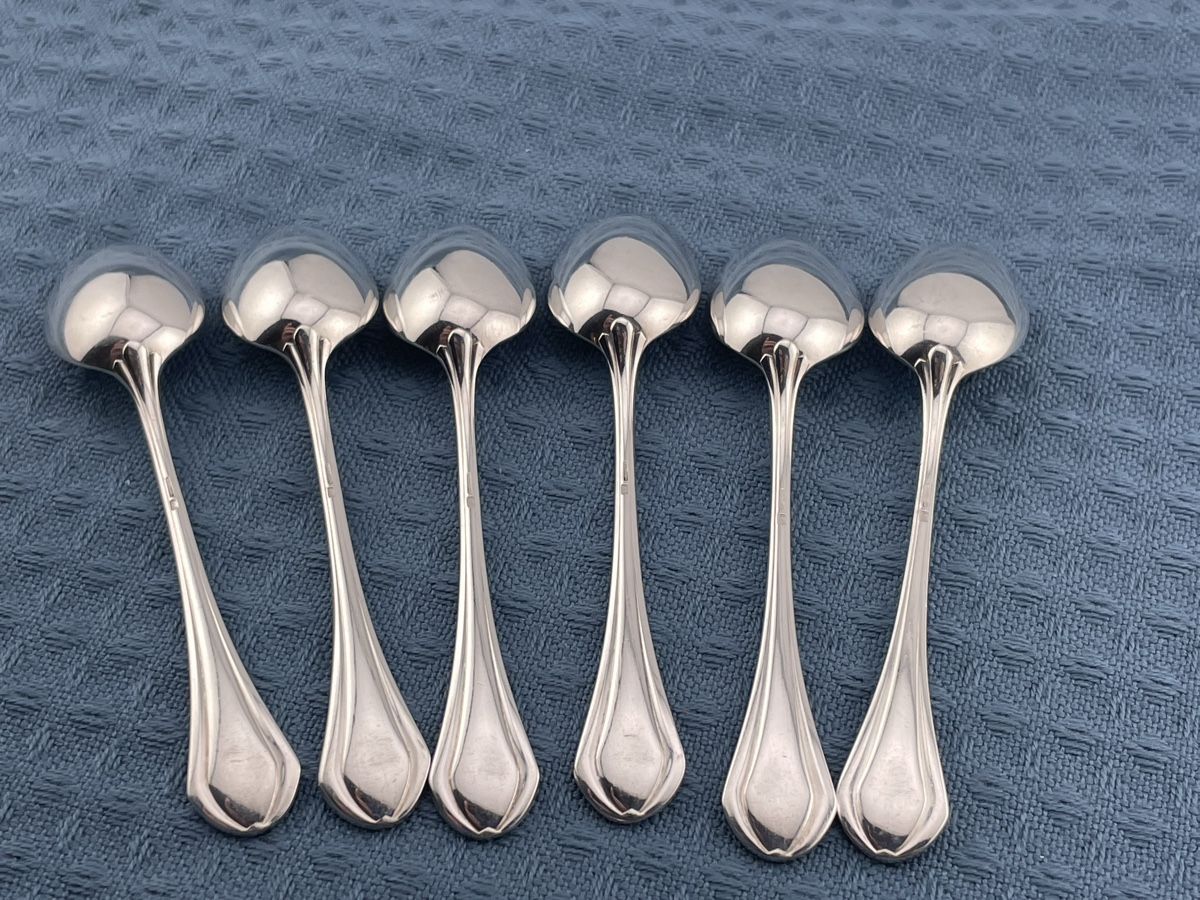 Lot de 6 cuillères à soupe Christofle modèle Cluny en métal argenté - Arts de la table