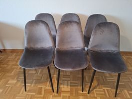 6 Set Samtstühle Grau/Anthrazit – Skandinavischer Stil