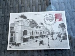Ansichtskarte Basel Bundesbahnhof 125 Jahre 1985 gestempelt