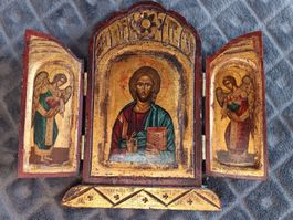 Triptyque artisanal d'art byzantin moderne, 23 cm de haut