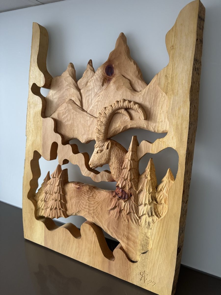 Poster & Bilder: Holzbild Steinbock, geschnitzt, Wanddeko, Handarbeit – Neu (gemäss Beschreibung) aus Ibach von jansim 1