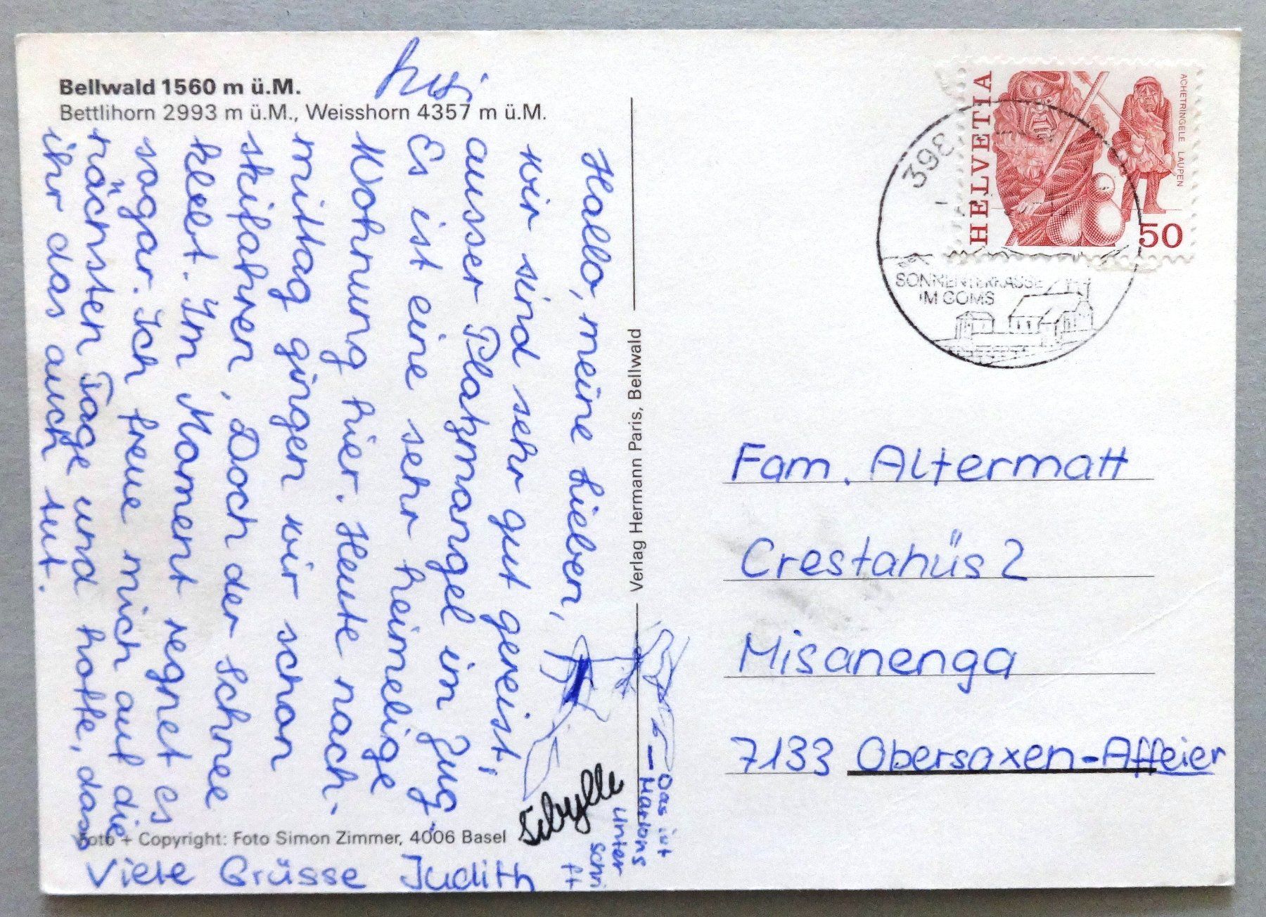 Cartoline postali: Bellwald 1560 m ü.M. – Difettoso da Fétigny venduto da Billy2miny 1