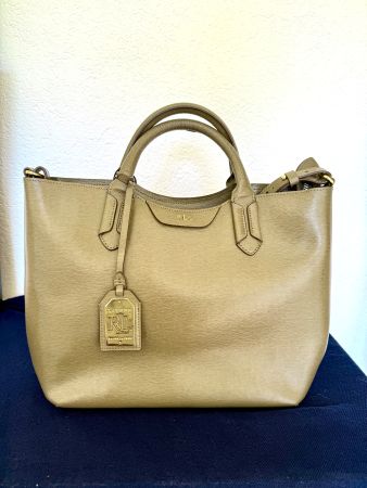 Original Ralph Lauren Leder Handtasche / Shopper in Olive
