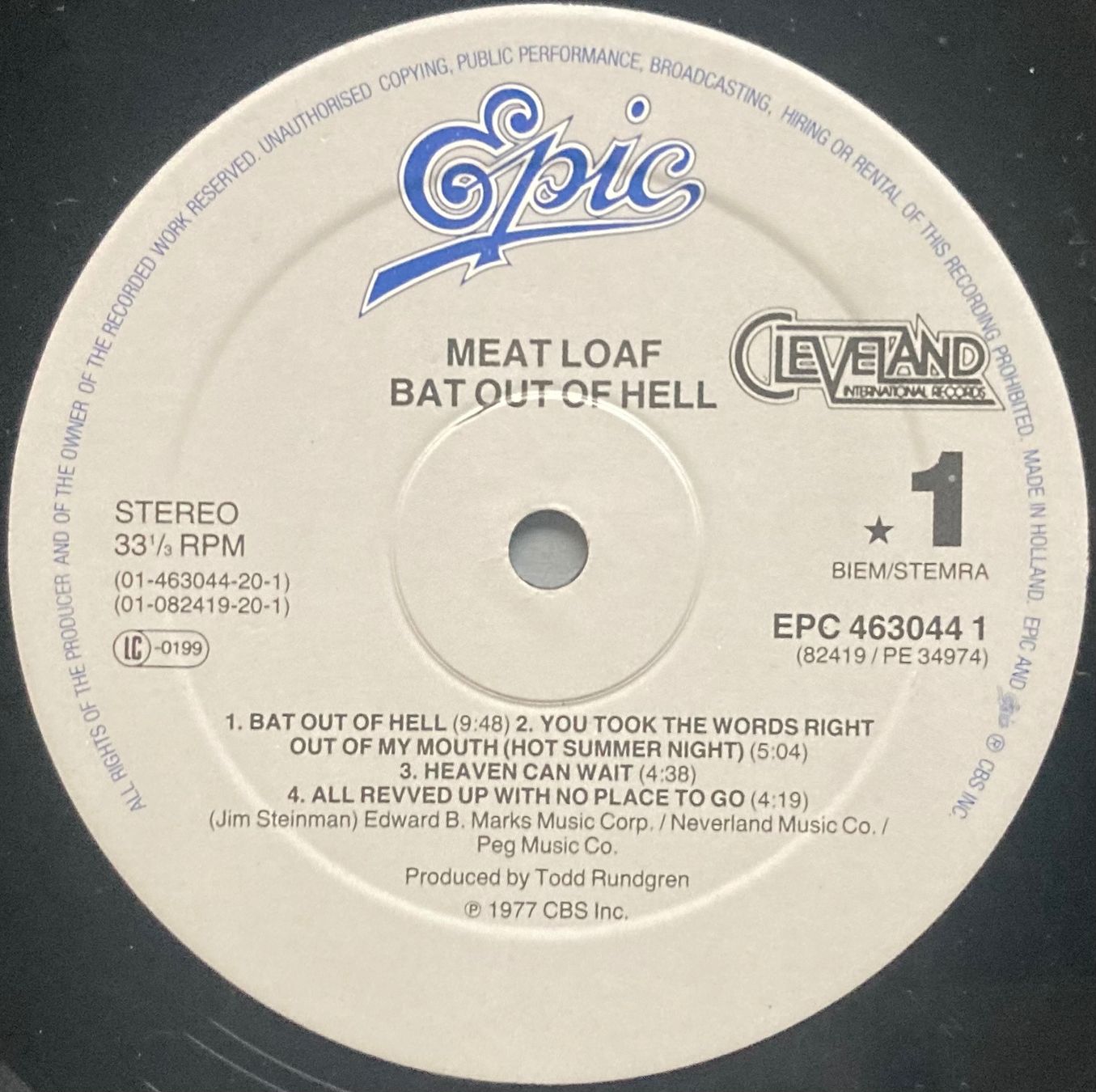 Dischi in vinile: MEAT LOAF - BAT OUT OF HELL – Usato da Poliez-Pittet venduto da Newtown-Records 3
