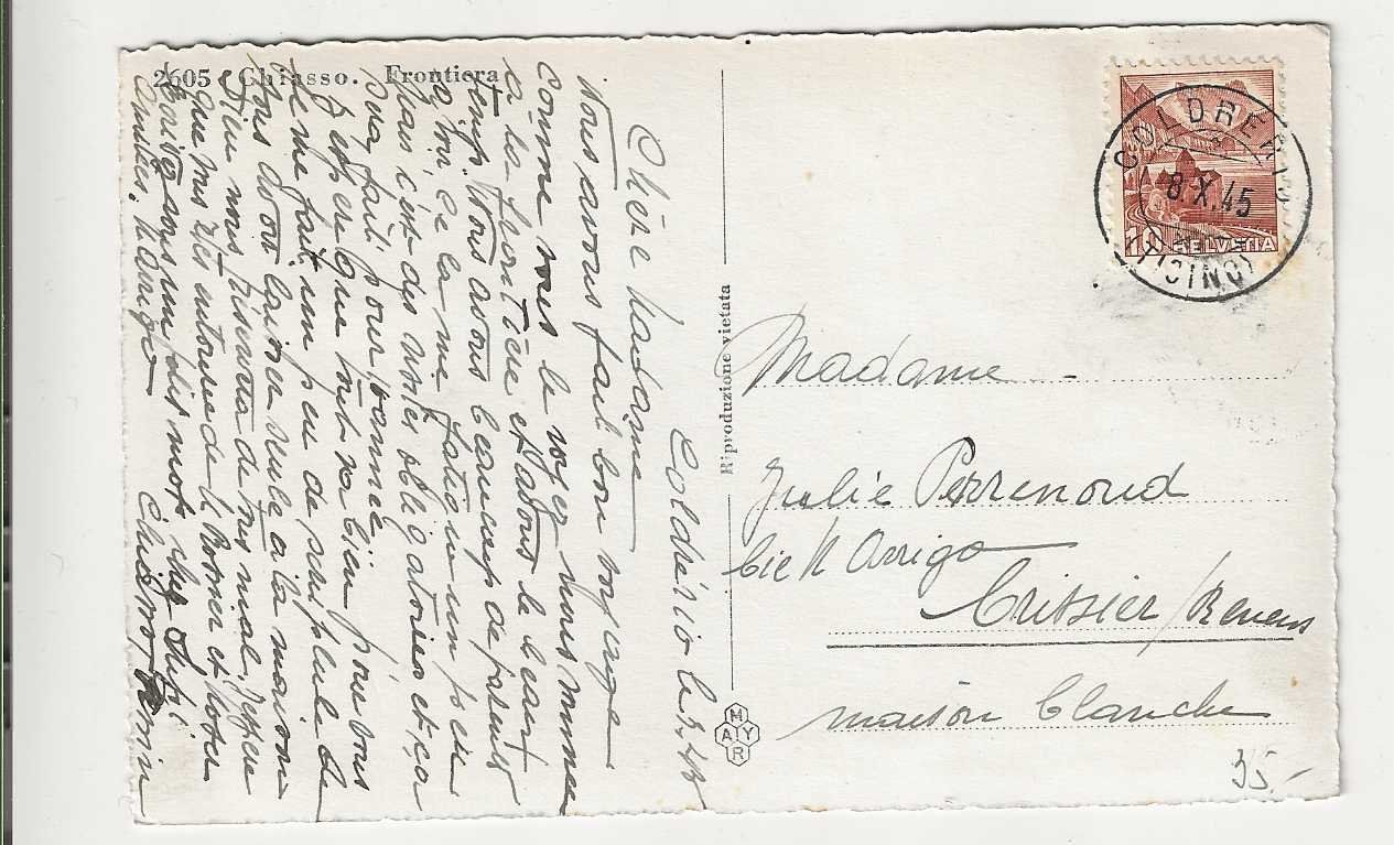 Cartoline postali: Chiasso.1945 – Usato da Spiez venduto da Niesen20 1