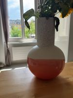 Vase Keramik Zweifarbig Weiss Orange Runde Form