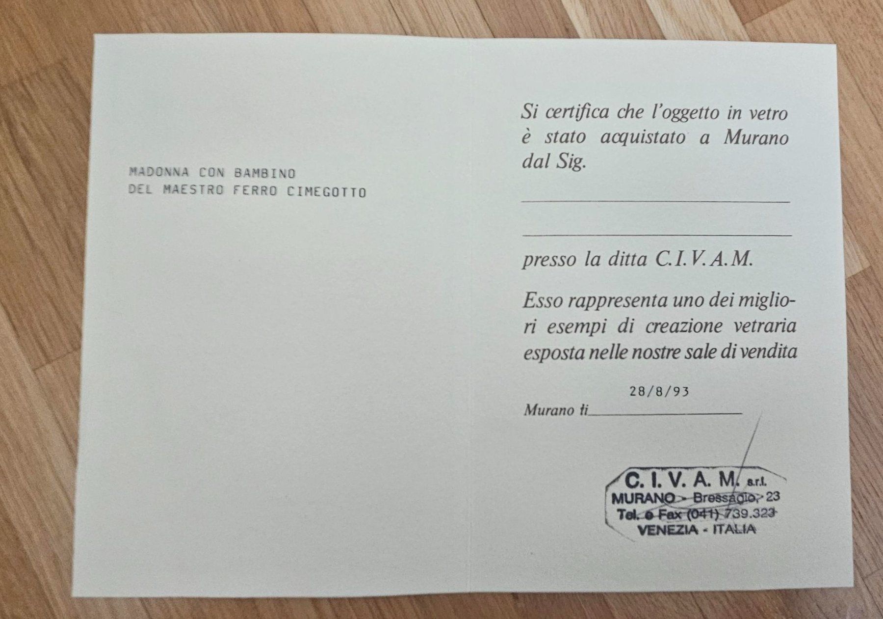 Murano Bicchieri: Basrelief aus Muranoglas - Antike Ikone "Maria mit Kind" – Usato da Pfaffhausen venduto da angliker 5