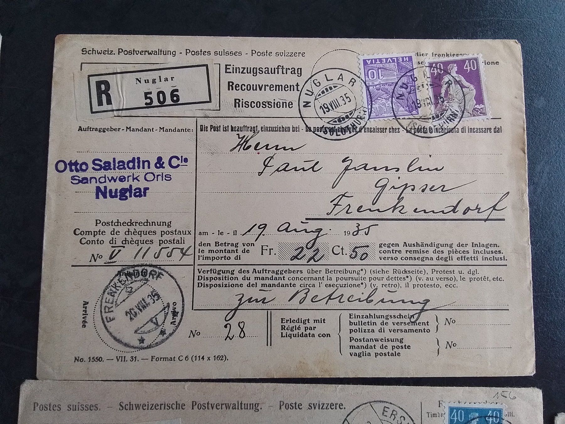Tutti i francobolli: 7 Einzugsaufträge Sitzende Helvetia – Usato da Reichenburg venduto da Pipo-67 2