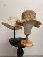 2x Strohhut mit gewellter Krempe beige creme Sommerhut