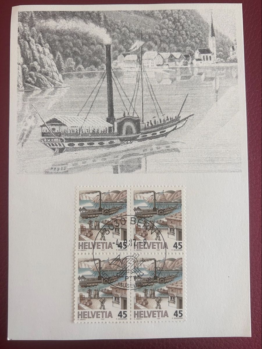 Tutti i francobolli: Dampfschiff Ansichtskarte mit Briefmarken - 1987-Dampfschiff – Usato da Schlieren venduto da RoPue