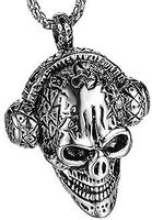 🎧☠️ Gothic Vintage Anhänger DJ SKULLO mit Halskette ☠️