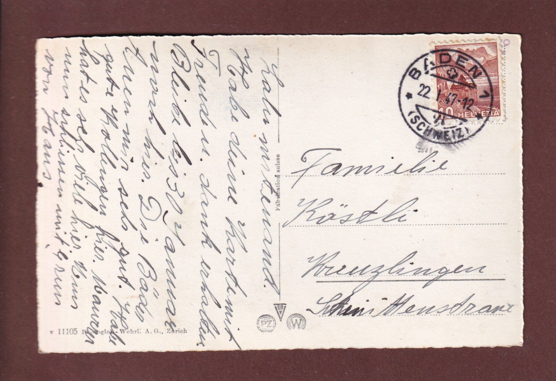Ansichtskarten: BADEN - 1947 – Gebraucht aus Pully von nicecards 1