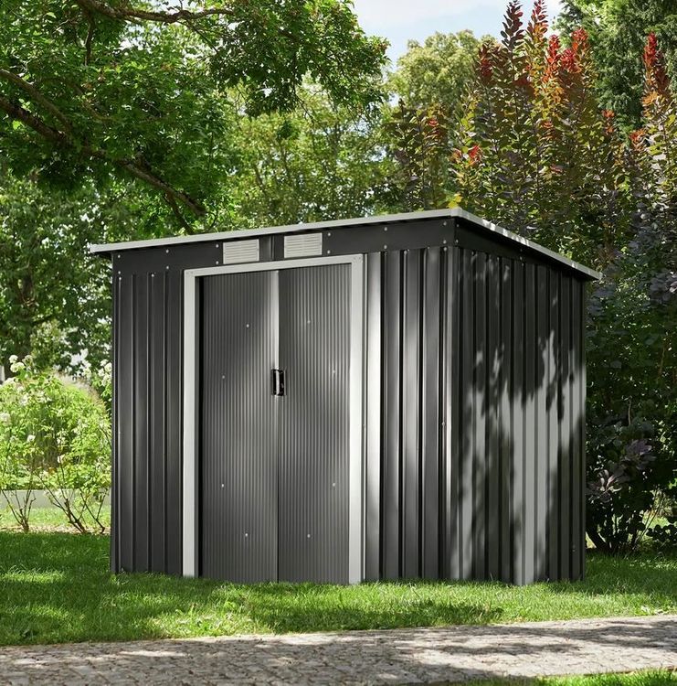 LUXOAK Metall Gartenhaus 281x278x193cm - Geräteschuppen Mit Fenster & Schrägdach