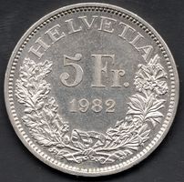 Schweizer 5 Fr. Gedenkmünze 1982 - Gotthard, Top Zustand