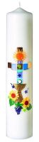 Kommunionkerze 300x60mm "Sonne + Blumen"