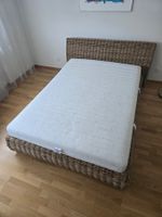 Rattanbett 140x200cm mit Matratze und Lattenrost