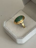 Art Deco Bague or jaune 750 turquoise cabochon oval 6.06g