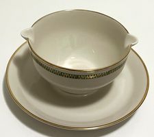Saucière Porzellan écru Dekor grün Gold Langenthal 1961 TOP